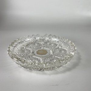 Vtg Single Slot Ashtray Trinket Dish Clear Glass Crystal Saw Tooth Edge Italy
